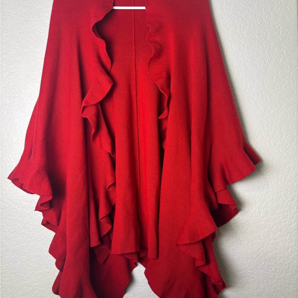 Elegant Red Ruffled Women's Sweater